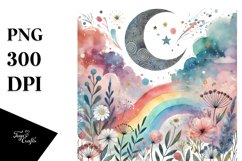 Colorful Pastel Watercolor Washed Moon PNG Product Image 1