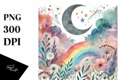 Colorful Pastel Watercolor Washed Moon PNG Product Image 1