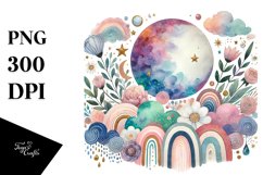 Colorful Pastel Watercolor Washed Moon PNG Product Image 1