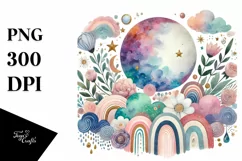 Colorful Pastel Watercolor Washed Moon PNG Product Image 1