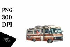 Watercolor Vintage RV with Fireworks | Clipart Product Image 1
