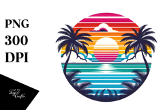 Retro Tropical Rainbow Sunset PNG Product Image 1