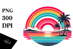 Retro Tropical Rainbow Sunset Clipart PNG Product Image 1