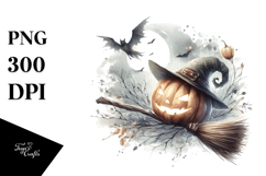 Watercolor Halloween Broomstick, Transparent PNG Product Image 1