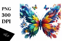 Vibrant Butterfly with Flowers, PNG Product Image 1