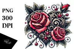 Tattoo Style Roses Heart PNG Product Image 1