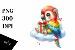 Retro Baby Macaw with Santa Hat PNG Product Image 1