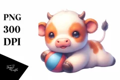 Cute Baby Cow Wrestling Pastel | Clipart Product Image 1