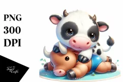 Cute Baby Cow Wrestling Pastel | Clipart Product Image 3