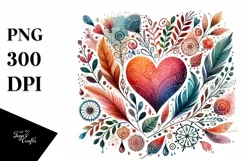 Valentines Boho Watercolor Heart PNG Product Image 1