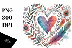 Valentines Boho Watercolor Heart PNG Product Image 1