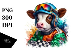 Baby Cow in Racer&#039;s Suit, Watercolor PNG Product Image 1