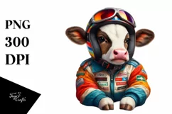 Cow in Racer Suit, Fun PNG Product Image 1