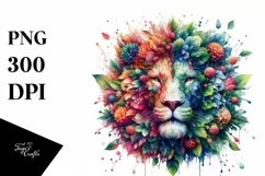 Vibrant Lion with Flowers, PNG Product Image 1