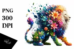 Vibrant Lion with Flowers, PNG Product Image 1