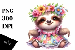 Whimsical Flowers, Cute Baby Sloth | Sublimation | Clipart Product Image 3