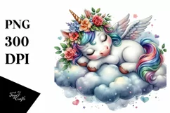 Baby Unicorn Napping on a Cloud PNG Product Image 3