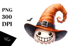 Funny Halloween Hat Smile | Watercolor Clipart Product Image 1