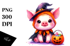 Cute Baby Pig Dressed for Halloween PNG Product Image 1