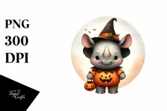 Retro Baby Rhino Halloween PNG Product Image 1