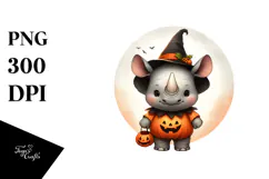 Retro Baby Rhino Halloween PNG Product Image 1