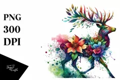 Vibrant Deer with Flowers, PNG Product Image 3