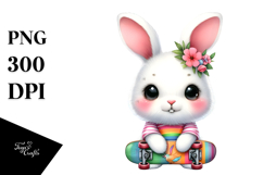 Smiling Rabbit on Skateboard PNG Product Image 1
