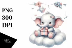 Retro Baby Elephant with Santa Hat PNG Product Image 1