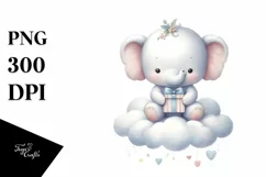 Retro Baby Elephant with Santa Hat PNG Product Image 3