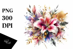 Vibrant Lily Bouquet, Gold Foil Sublimation Clipart Product Image 3