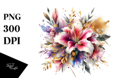 Vibrant Lily Bouquet, Gold Foil Sublimation Clipart Product Image 1