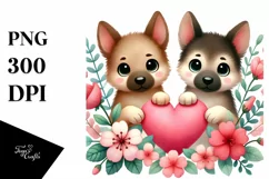 Heart-Made Tail German Shepherd Holding Flower PNG Product Image 1