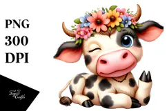 Playful Cartoon Cow, Watercolor PNG Product Image 1