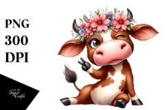 Cartoony Cow with Winking Eye PNG Product Image 1