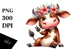Cartoony Cow with Winking Eye PNG Product Image 1