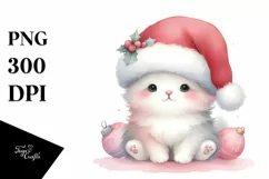Cute Christmas Cat with Santa Hat PNG Product Image 1