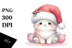 Cute Christmas Cat with Santa Hat PNG Product Image 1