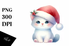 Cute Christmas Cat with Santa Hat PNG Product Image 1