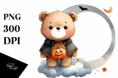 Cute Baby Bear Dressed for Halloween PNG Product Image 1
