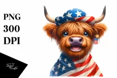 Highland Cow in USA Flag Colors,Entertaining Smile | Product Image 1
