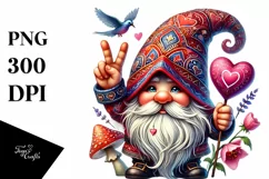 Valentines Gnome Watercolor Victory PNG Product Image 1