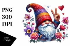 Valentines Gnome Watercolor Victory PNG Product Image 1