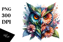 Vibrant Owl with Flowers PNG Product Image 1
