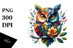 Vibrant Owl with Flowers PNG Product Image 1