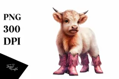 Baby Highland Cow in Line Dancer's Boots, Watercolor PNG Product Image 3