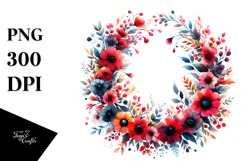 Vibrant Red Flowers Wreath | Summer Clipart Product Image 1