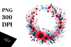 Vibrant Red Flowers Wreath | Summer Clipart Product Image 1