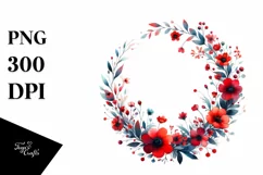 Abstract Red Flower Whreath | Watercolor Clipart Product Image 1
