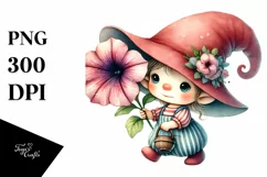 Baby Gnome with Petunia PNG Product Image 1