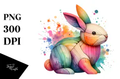 Colorful Wooden Bunny, PNG Product Image 1